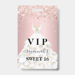 Crachá Poeira de glitter rosa blush Sweet 16 nome vip