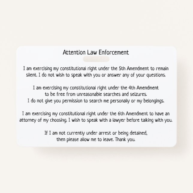 Crachá Polícia Patrol Pare De Saber Seu Cartão De Direito (Frente)