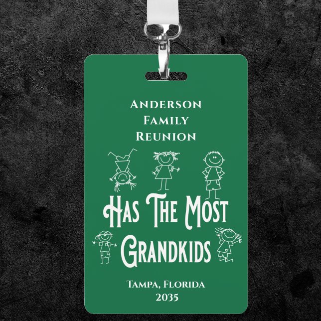 Crachá Prêmio de Avós de Reunião com Mais Netos (Has the most grandkids family reunion prize badge. Proudly wear this at your next reunion. )