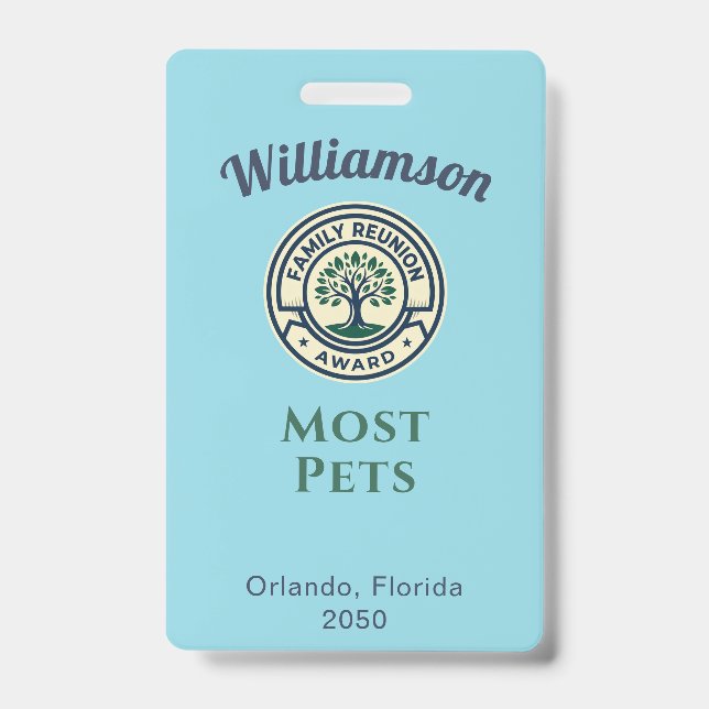 Crachá Prêmio de Melhor Reunião Familiar Mais Animais de  (Frente)