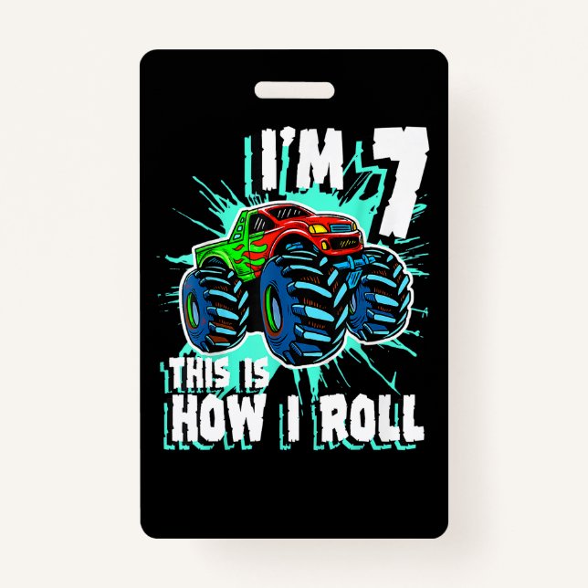 Crachá Presente de aniversário de 7 anos para Monster Tru (Frente)