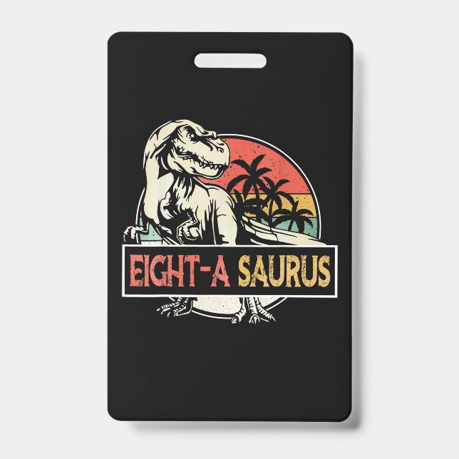 Crachá Presente de Aniversário de Dinossauro T-Rex de 8 A (Frente)