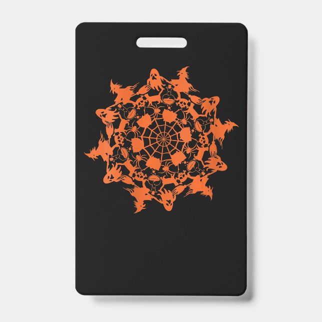 Crachá Presente de Mandala de Halloween Aranha Bruxa Fant (Frente)