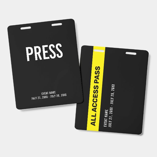 Crachá Press All Access Pass Event Coverage ID (Frente e verso)