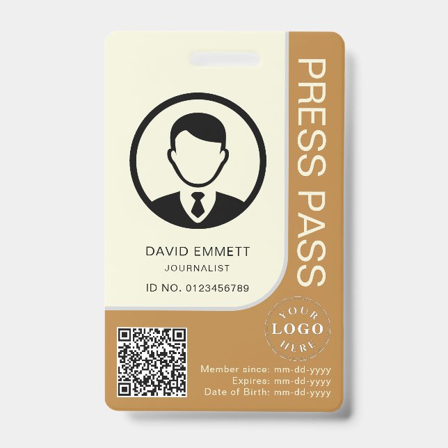 Crachá Press ID Card with Photo and QR Code Safe Access (Frente)
