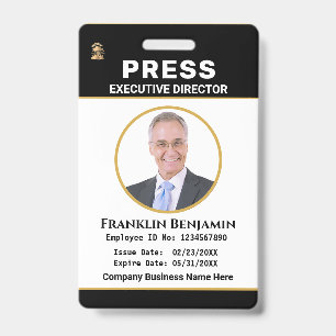 Crachá Pressione Pass Journalist Logotipo ID Card Persona