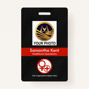 Crachá Preto Grunge Red Stripe Modelo de Foto de Saúde