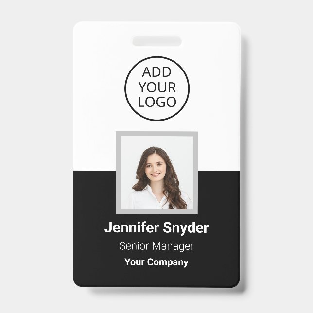 Crachá Preto, ID de Foto do Funcionário com Código QR, Em (Frente)