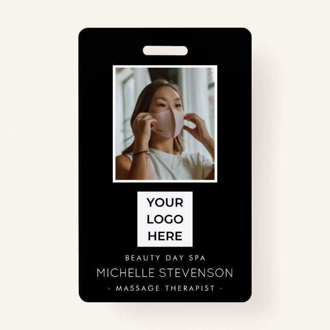 Crachá Preto para Funcionário de Fotografia Moderno  (Frente)