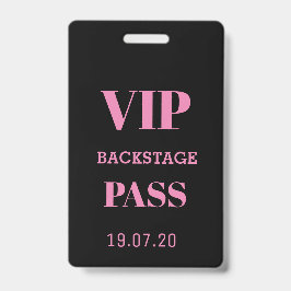 Crachá Preto Pink VIP Backstage All Access Pass Concert