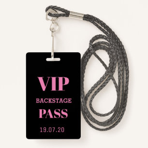 Crachá Preto Pink VIP Backstage All Access Pass Concert