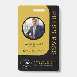 Crachá Professional Black Gold Media Press Pass ID Badge