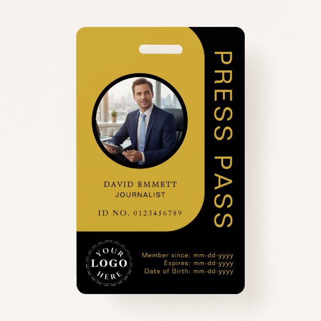 Crachá Professional Black Gold Media Press Pass ID Badge (Frente)