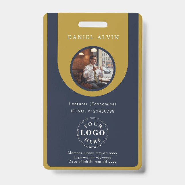 Crachá Professional Blue Brown Staff Identification ID (Frente)