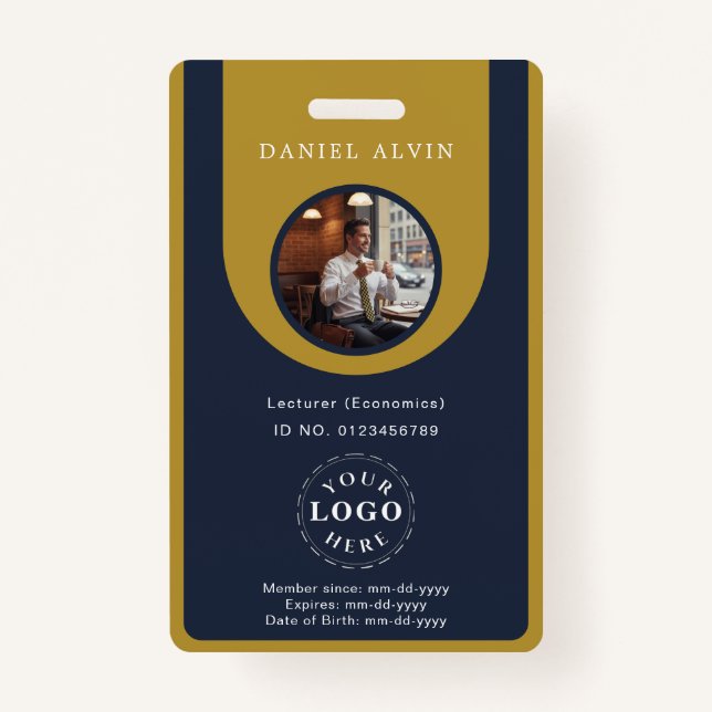 Crachá Professional Blue Brown Staff Identification ID (Frente)