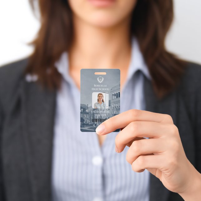 Crachá Professional Modern Teacher Photo ID Badge (Presented)