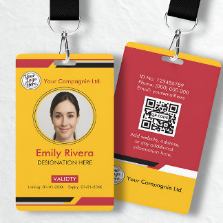 Crachá Professional Yellow Black Red Employee Access Card