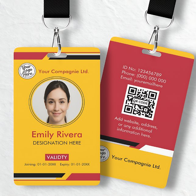 Crachá Professional Yellow Black Red Employee Access Card (Professional Yellow Black Red Employee Access Card Badge)
