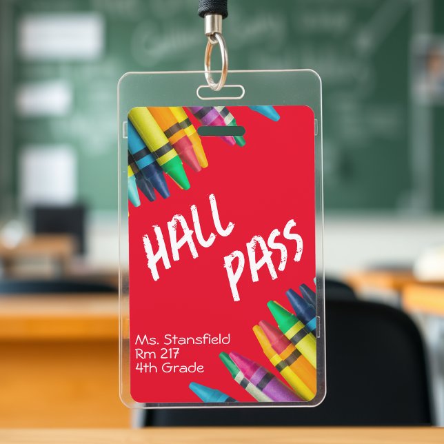 Crachá Professor Aluno Crayon Classe Banheiro Passagem de (Teacher Student Crayon Class Bathroom Hall Pass Badge
)