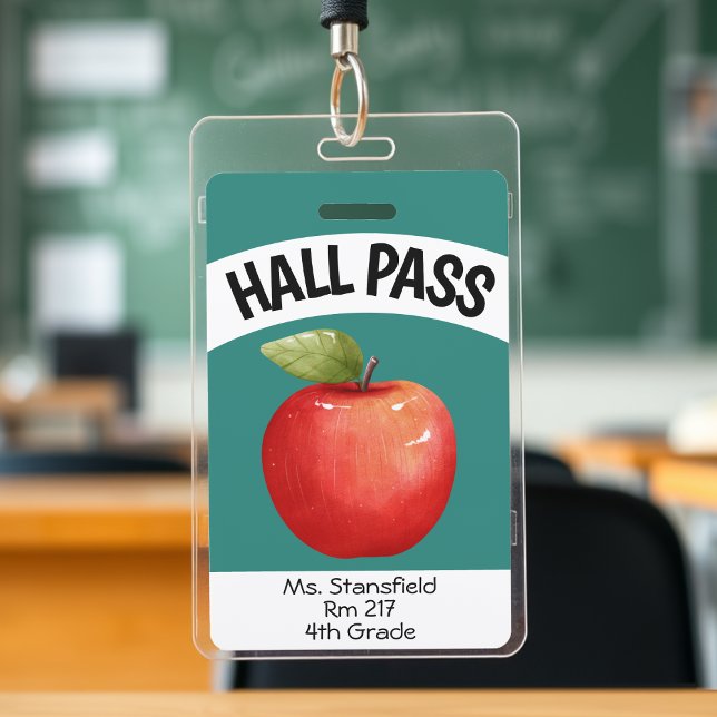 Crachá Professor Apple Study Classe Bathroom Pass (Teacher Apple Student Class Bathroom Hall Pass Badge
)