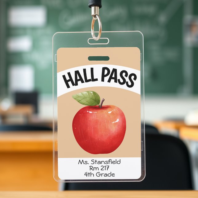 Crachá Professor Apple Study Classe Bathroom Pass (Teacher Apple Student Class Bathroom Hall Pass Badge
)