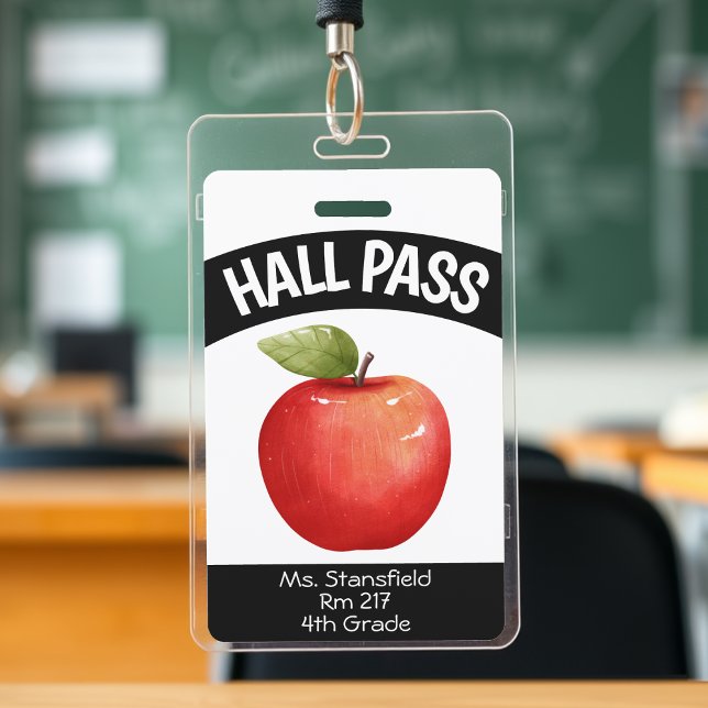 Crachá Professor Apple Study Classe Bathroom Pass (Teacher Apple Student Class Bathroom Hall Pass Badge
)