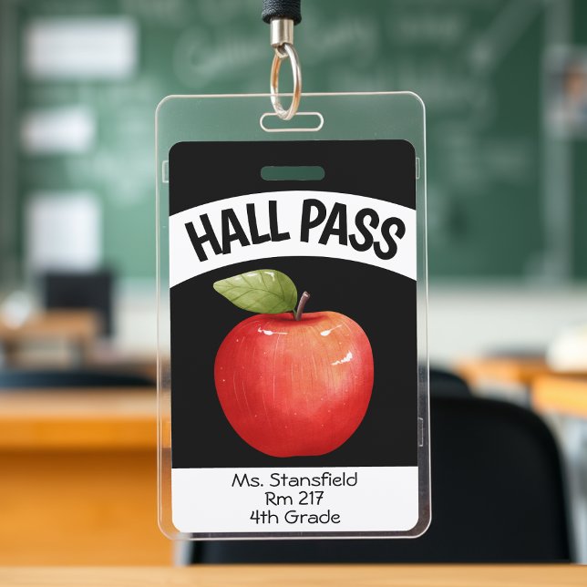 Crachá Professor Apple Study Classe Bathroom Pass (Teacher Apple Student Class Bathroom Hall Pass Badge
)