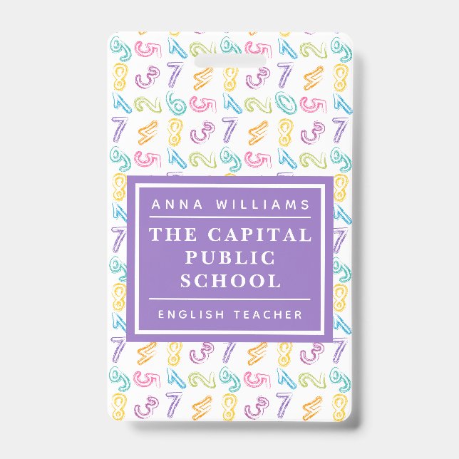 Crachá Professor de Matemática na Escola Elementar Colori (Frente)