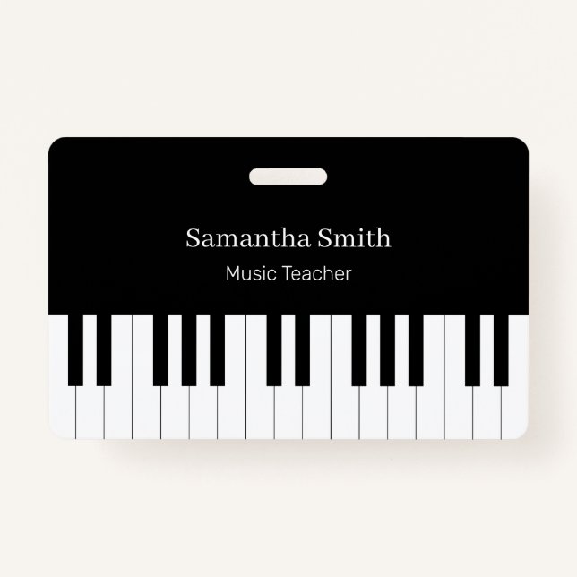 Crachá Professor de Piano de Música Personalizada e Nome  (Frente)