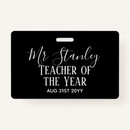 Crachá Professor do Ano Personalizado Texto Moderno Prese