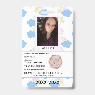 Crachá Professor Ensino Domiciliar Escola Mãe ID Arco-íri