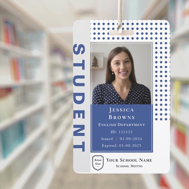 Crachá Professor moderno/ Estudante Universidade de Fotog (Modern Teacher/ Student Deep Blue Photo University Badge)