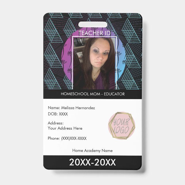 Crachá Professora Escola de Ensino Superior Mãe ID Forma  (Frente)