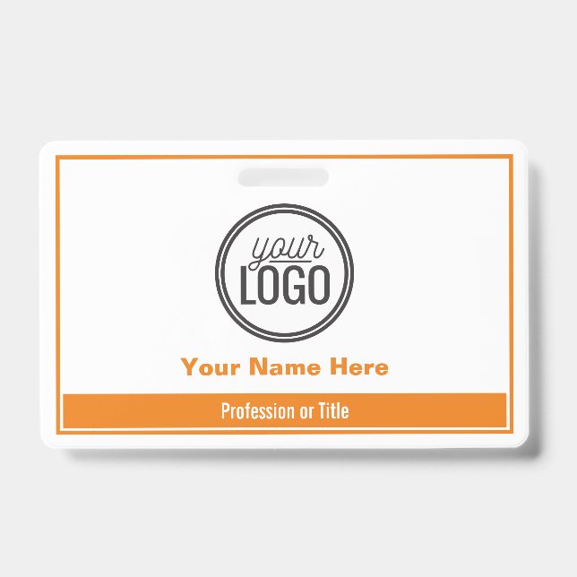 Crachá Profissional com Bloco de Cor Laranja Simpl (Frente)