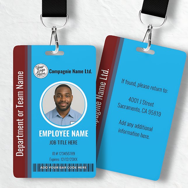 Crachá Profissional de Empregado Azul e Marrom Mod (Modern Blue & Maroon Employee Professional ID Badge)