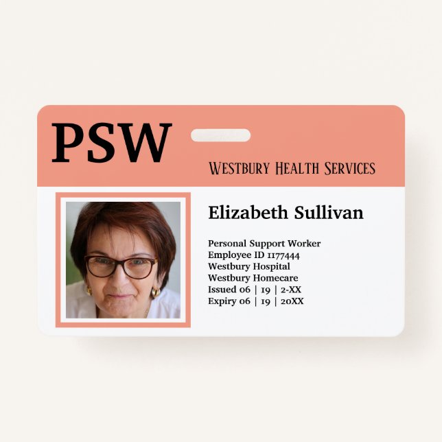Crachá PSW Healthcare ou Hospital Employee Photo ID Crach (Frente)