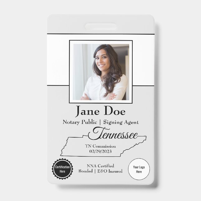 Crachá público notário do Tennessee com código QR (Frente)
