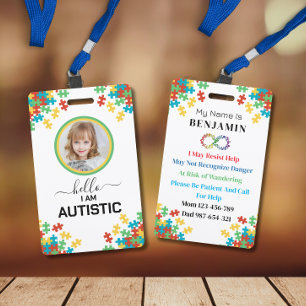 Crachá Pulseira de Alerta Médico de Autismo ID Criança ou