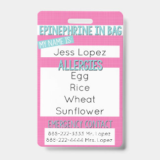 Crachá Pulseira de Alerta Médico para Alergia Alimentar I