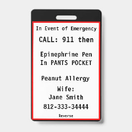 Crachá Pulseira de Emergência Médica com Informação Perso