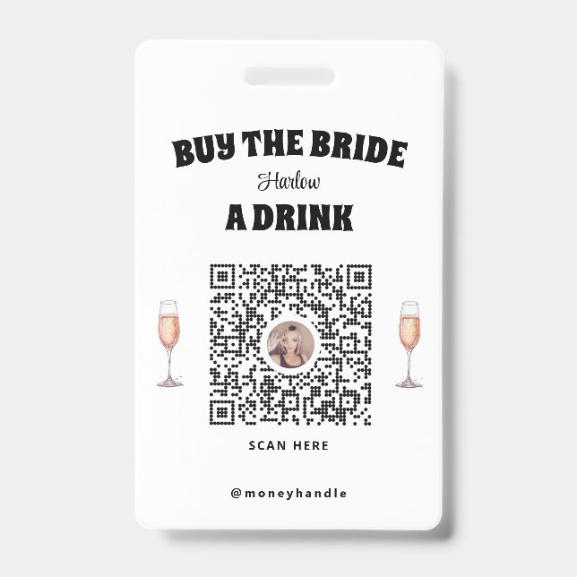 Crachá Pulseira de QR-Code Compre a Noiva Uma Bebida Desp (Frente)