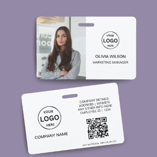 Crachá Qr Code Business ID Card Foto Moderna Funcionário 