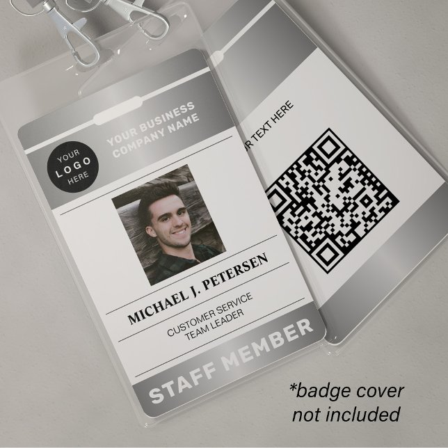 Crachá QR code business logo employee photo silver ID (Criador carregado)