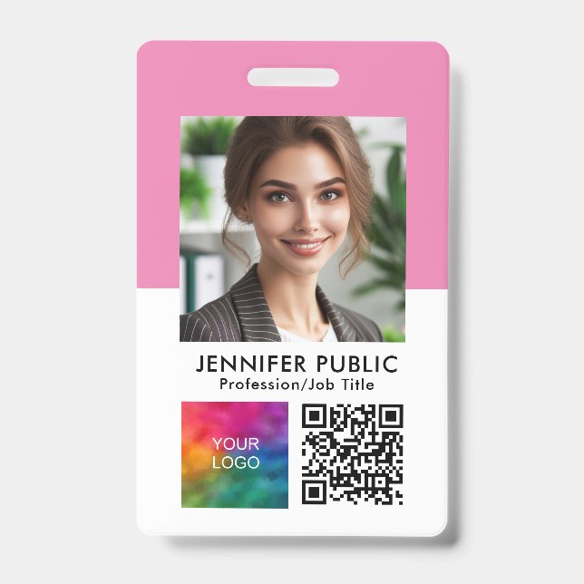 Crachá QR Code de Foto Personalizada de Funcionário Logot (Frente)
