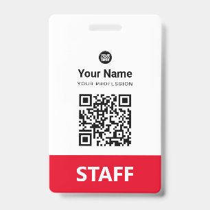 Crachá Qr Code de Funcionário Vermelho, Código de Barras,