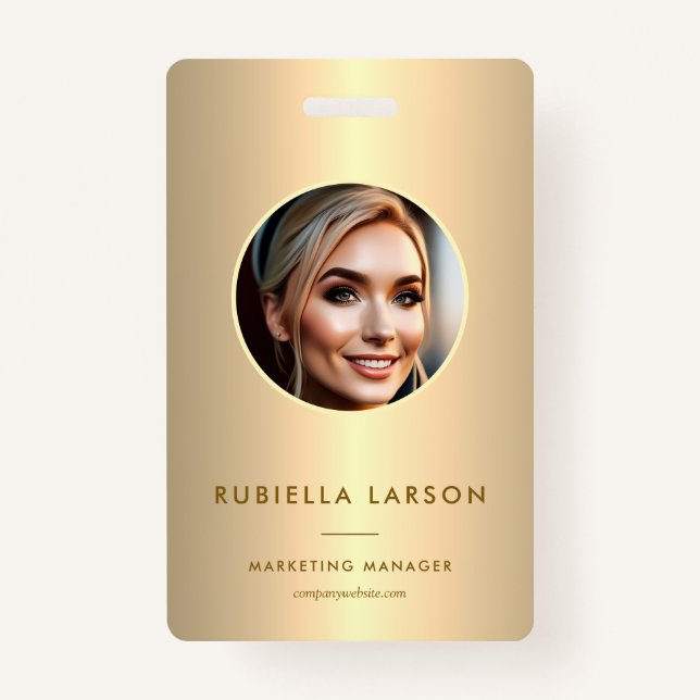 Crachá QR Dourado de foto de ID profissional de funcionár (Frente)