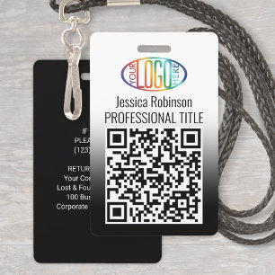 Crachá Qualquer texto QR Code Company Logo Vacina Pass Bl