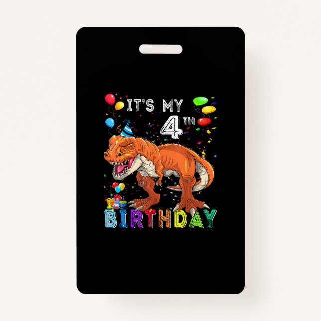 Crachá Quarto Aniversário Oferece Crianças Meninos Dino T (Frente)