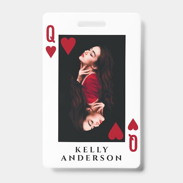 Crachá Queen of Hearts Feminine Photo Hairdresser Name (Frente)
