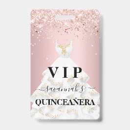 Crachá Quinceanera blush rosa rosa rosa gliteira nome vip